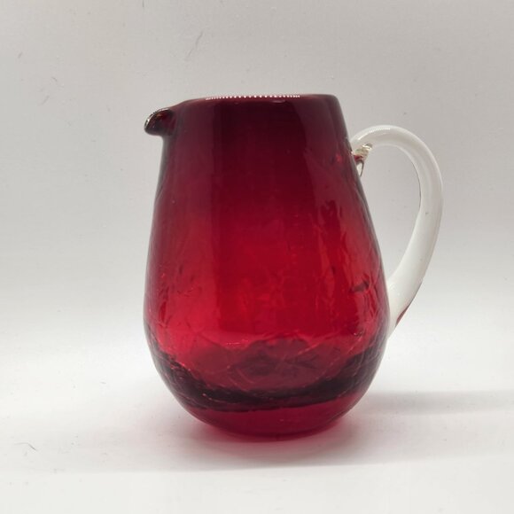 Pilgrim & Rainbow Glass Mini Pitcher Syrup Vase Set of 3 Ruby Red Crackle VTG - Picture 11 of 11